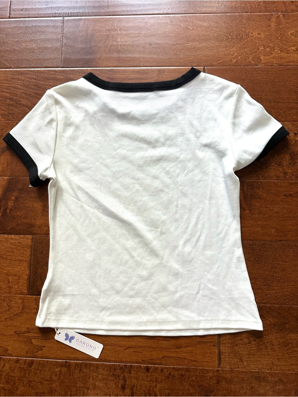 Darong NWT White Black Ringer Tee Ribbed Stretch Top XL - Picture 3 of 9